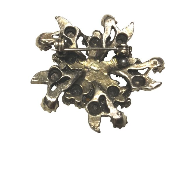 VTG Opaline Heart Brooch Lucite OR Glass Pastel Rhinestone Faux Pearl 1950s MCM - Picture 5 of 6